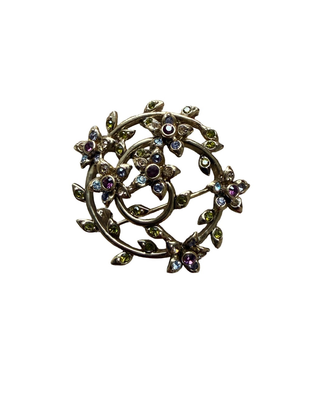 Vintage Monet Floral Multicolor Rhinestone Brooch - Women Jewelry